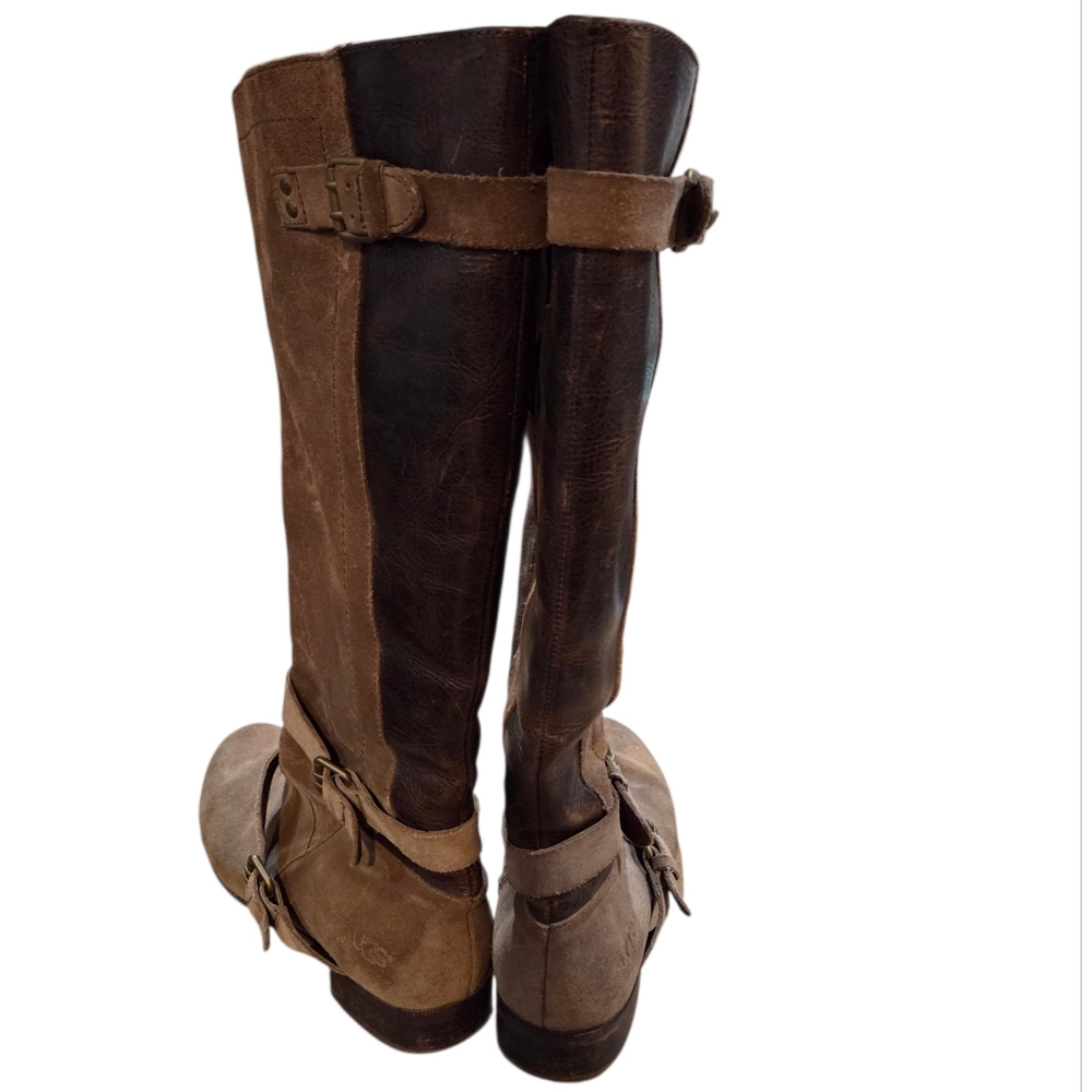 UGG Australia - Cydnee Tall Riding Boots w/ Crackled Leather Panels & Buckles - Picture 3 of 15